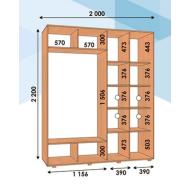 Шкаф купе прямой ШК 03 ВхГхШмм 2200х600х(1900-2100) двухдверный від Алекса (м. Дніпро)